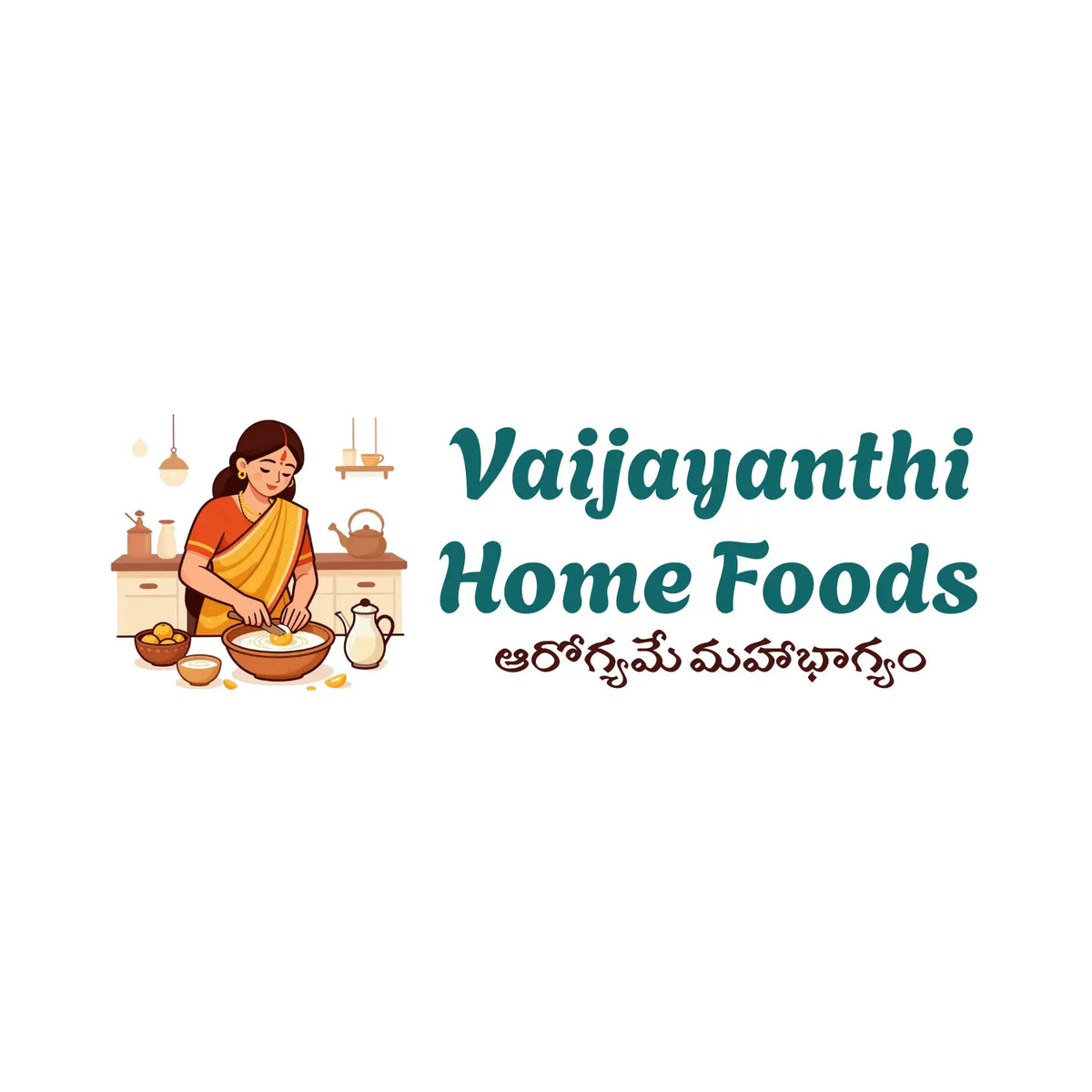 Demo Product D logo: Vaijayanthi Home Foods cooking illustration and text